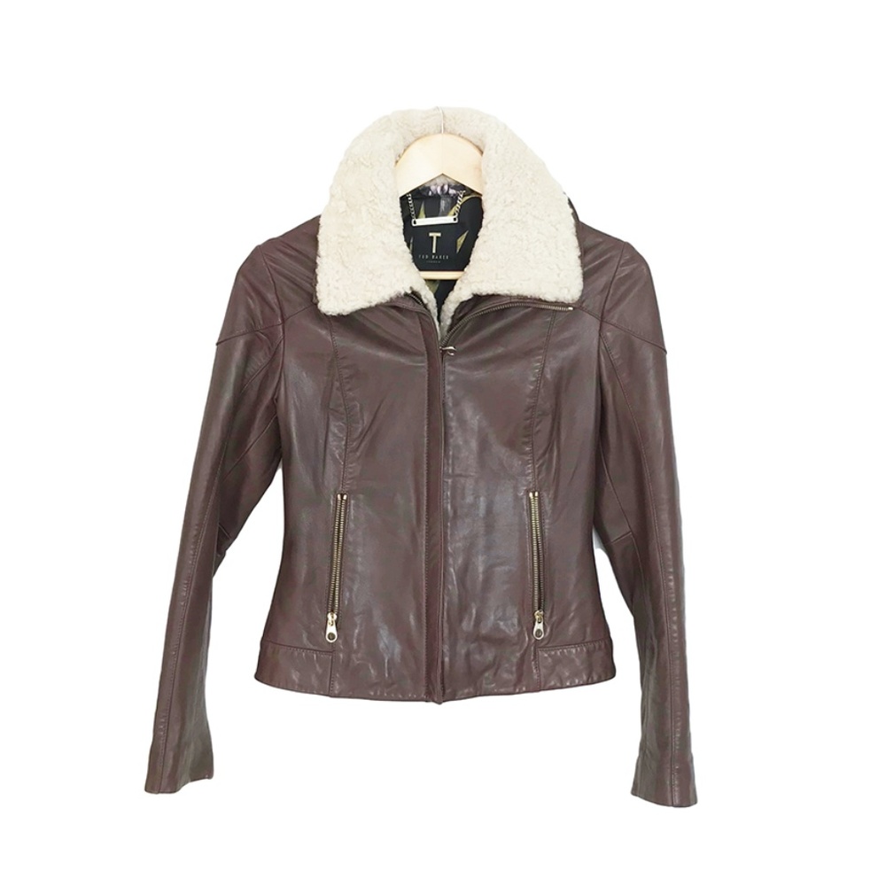 VINTAGE GENUINE LEATHER TED BAKER MOTO BIKER JACKET TEDDY COLLAR 2000S RARE